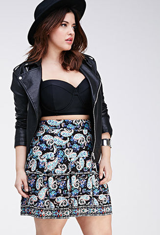 Pleated Paisley Print Skirt