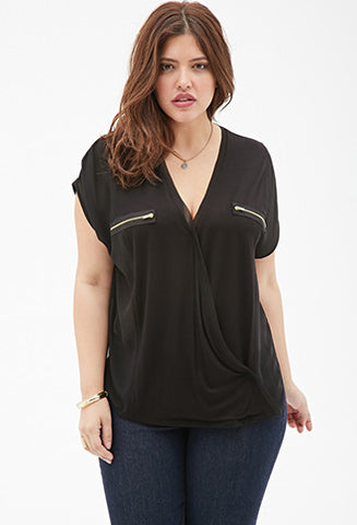 Zippered Chiffon Surplice Top